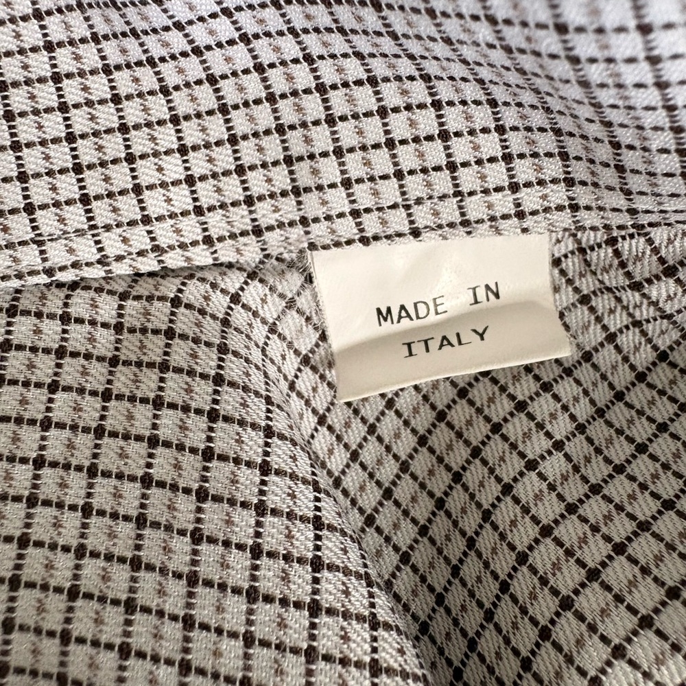 Ermenegildo Zegna Men’s Dress Shirt Size L White Brown Check 100% Cotton Italy - Picture 5 of 8